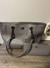 Authentic Coach Purse And Wallet Set Rare Gray Signature Handbag