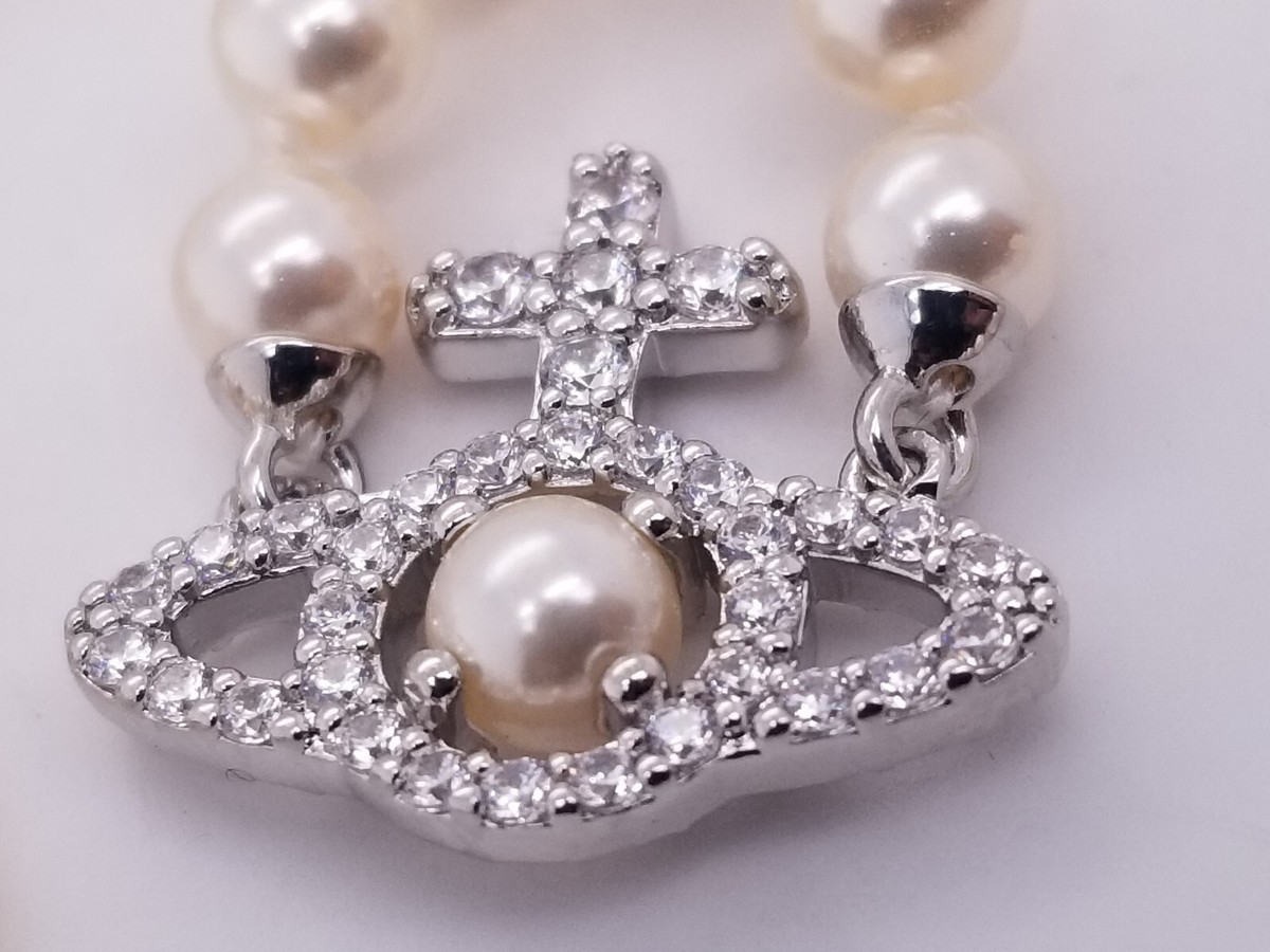 ★Vivienne Westwood★ Olympia Pearl Necklace Platinum White VIVIENNE WESTWOOD Olympia Platinum-Plated Brass & Pearl