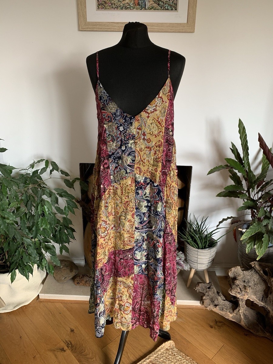 Zara Floral Paisley Print The Shilo Dress Midi Boho Patchwork Strap Medium