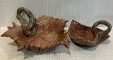 Pair of Organic Natural Pottery Leaf Sculpture Bowls