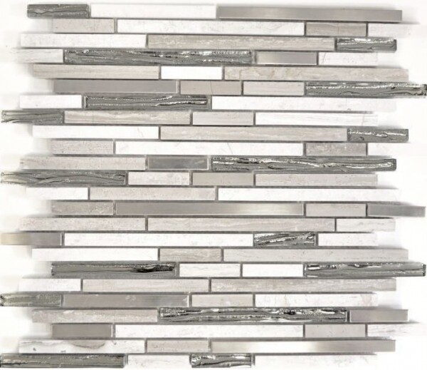 Mosaikfliese Transluzent Edelstahl Weiß Holz Verbund Glasmosaik Crystal Stein .-image