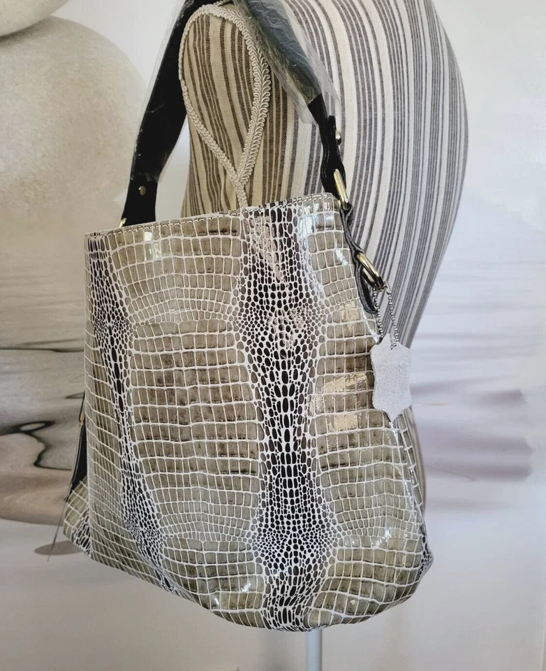 NUEVA MODA Bolso Hobo de Cuero Beige Estampado de Serpiente para Correa de Hombro Desmontable Foto 3 de 4