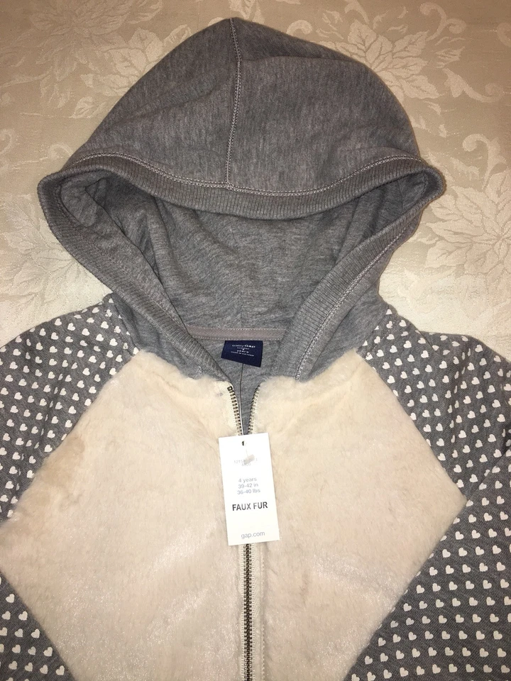 GAP Kids Girls Faux Fur Hoodie Jacket Size 4 - Image 3 of 3