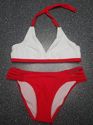 Jolidon Bikini SET Ungepolstert Bh ohne Bügel und Slip Rot und Weiß Neu