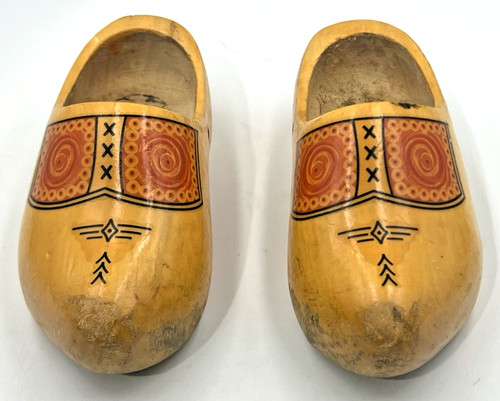Vintage Authentic Hand Carved Painted Wood Dutch Clogs Shoes Holland Netherlands
