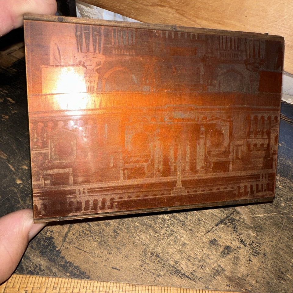 Print Block “ Interior Of Old Castle Church Candleholders “ Copper Face ...