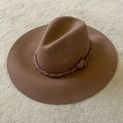 Free People Tan Wool Felt Hat Braided Band One Size Light Brown Western Cowboy Cowgirl Hat– Gold Feather Braid  main image 3
