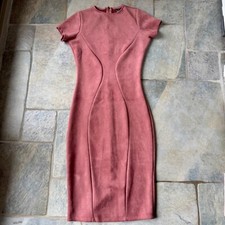 Y2K Faux Suede Bodycon Midi Dress – Dusty Rose Mauve, Size Medium