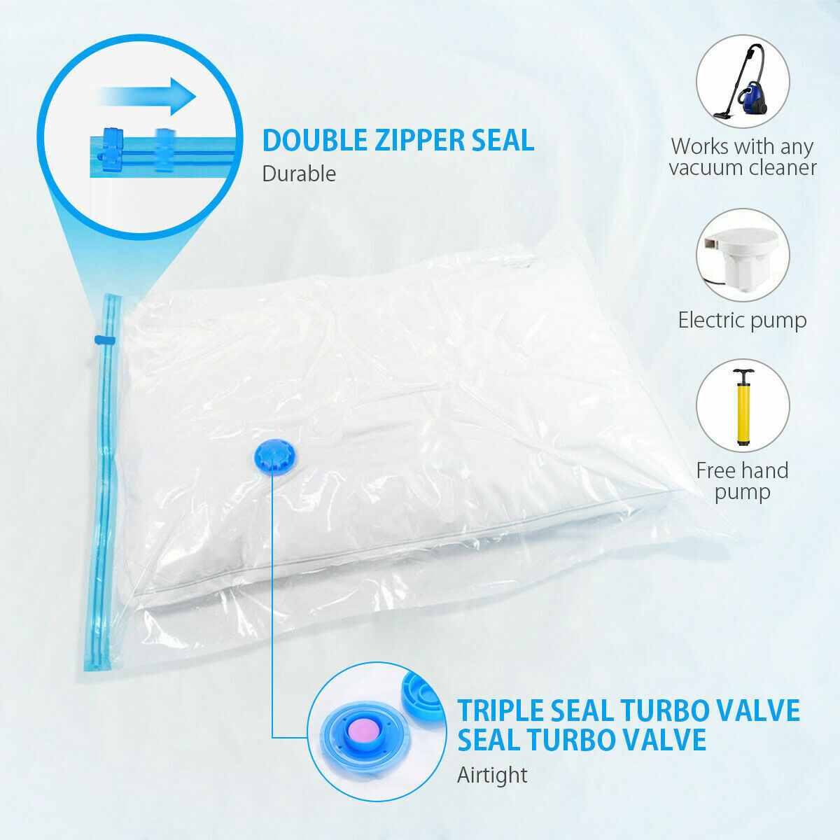 10 X Jumbo Vacuum Storage Bags Travel Space Saver Garment Seal Clothes Hand Pump