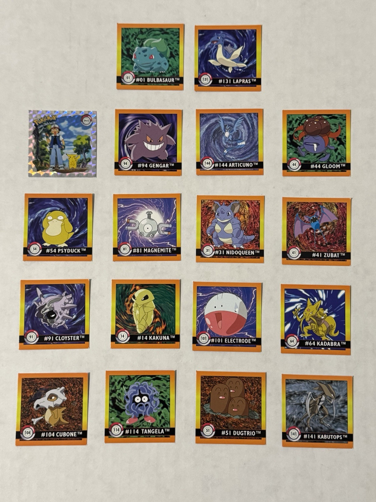 Pokémon Series Artbox 1999 Mini Stickers Square Card Lot of 18 Gengar Bulbasaur+