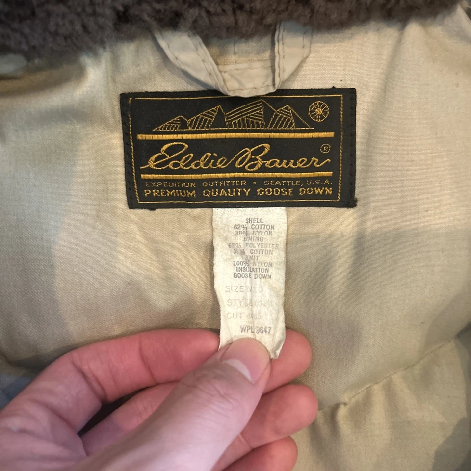 CHAQUETA PARKA VINTAGE AÑOS 90 EDDIE BAUER DOWN STADIUM Abrigo de Granero Cuello de Piel HOMBRE M Foto 2 de 4