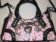 NWT Ed Hardy Pink Tatoo Print Mini Satchel Crossbody Bag Y2K