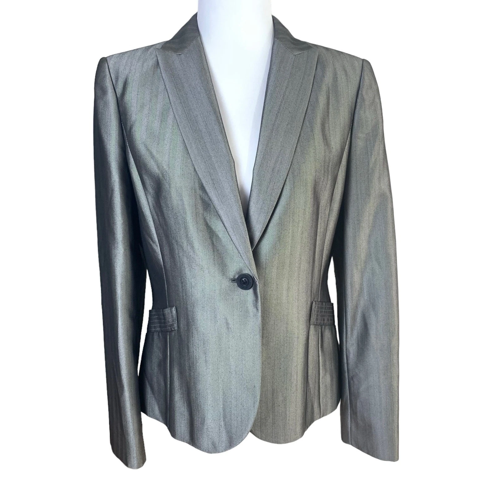 VETEMENTS Giacca blazer Calvin Klein taglia 8 grigio metallizzato canna di fucile metallizzato un bottone