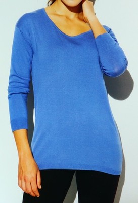 Damen-Fashion Long Feinstrick-Pullover Regular Fit Gr. M/L in Blau RPW