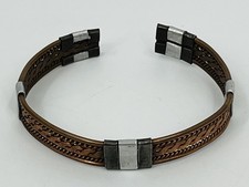 Vintage Copper Cuff Bracelet Braided Steel Accents
