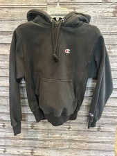 Champion Reverse Weave Hoodie Black Small Embroidered Logo Heavyweight