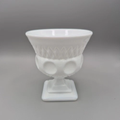 White Milk Glass Open Sugar Bowl with Pedestal with Thumbprint Pattern Vintage