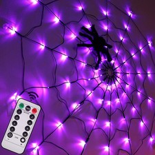 4 Ft Halloween Spider Web 70 LED Waterproof Purple Lights With Remote Decoration