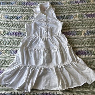 Cinq à Sept White Collared Tiered Midi Dress Buttons Women s 0 Cocktail Wedding 