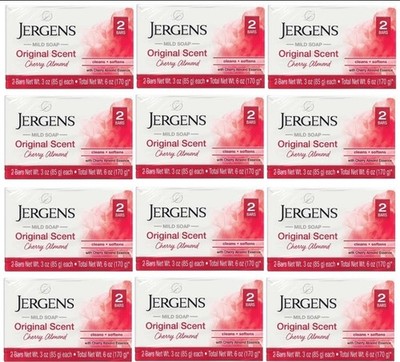 12 PACK- Jergens Mild Soap Original Cherry Almond Scent, 24 BARS - 3 Oz. (Each)