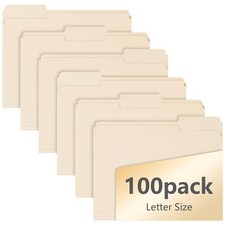 100 Pack Manila File Folders, 1/3-Cut Tab, Assorted Positions, Letter Size, 8...