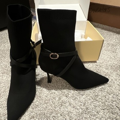 Cosy Island Women s Black Sock Ankle Boots Knit Stretch Pointed Toe Buckle