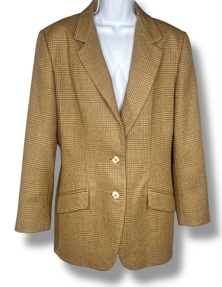 Blazer Vintage Country Shop Marrom tamanho 12 Lã Alpaca Xadrez Preppy Academia - Imagem 2 de 4