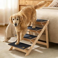 Wooden 2-in-1 Dog Stairs 4-Step Foldable Anti-Slip Pet Steps