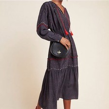 Anthropologie Dolan Lindy Embroidered polkadot tiered midi boho peasant dress. S