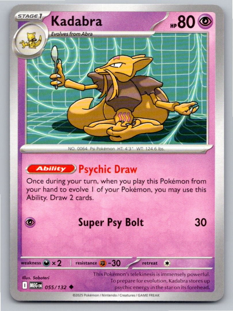 2025 POKEMON KADABRA MEGA EVOLUTION 055/132 UNCOMMON NM A37537 FREE S&H