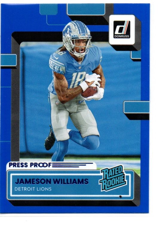 Jameson Williams RC #308 2022 Donruss Blue Press Proof Detroit Lions