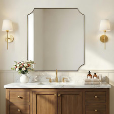 36"X40" Large Bathroom Mirror, Brushed Gold Vanity Mirror, Scalloped Rectangle M