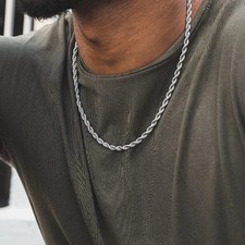 Classic Rope Chain Men Necklace 925 Sterling Silver