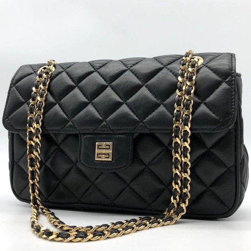 GIVENCHY shoulder Bag Quilting Leather Black Used Authentic
