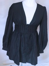 PLT Black Button Front Fitted Puff Sleeve Skater Dress Size 12