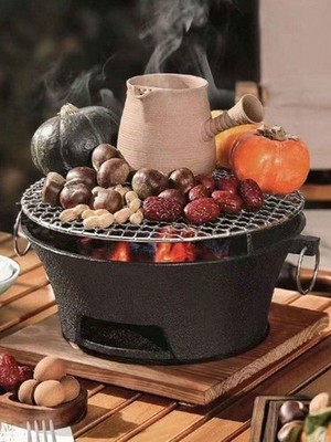Cast Iron Charcoal Stove Set Indoor BBQ Grill Old Fashioned Tea Maker Heater New
