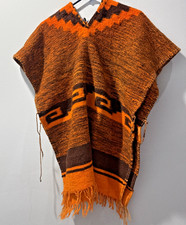 Vintage Handwoven Wool Poncho Southwestern Geometric Design