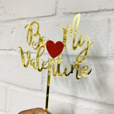 Acrylic Cake Topper Be My Valentine Gold Love Heart Valentine's Day Party Deco 