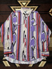 90s Wrangler Aztec Vintage Purple Button Up Cowboy Cut Shirt Size Men  s Large