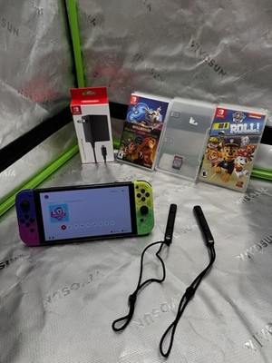 Nintendo Switch OLED Splatoon 3 Edition 64GB Console Bundle W/ 3 Games & Sd Card