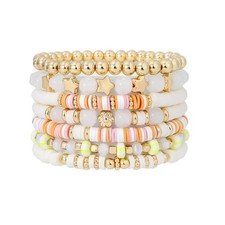 Surfer Heishi Clay Bead Bracelets for Women Bohemian Stackable Gold Plated - 20