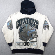 Vintage 80s Dallas Cowboys Helmet AOP Hoodie Sweatshirt L Large Made In USA