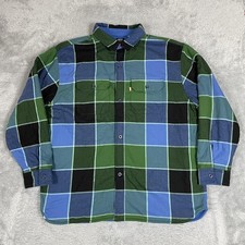 Levis Gold Tab Shirt Mens Large Green Blue Black Plaid Flannel Fleece Lined READ