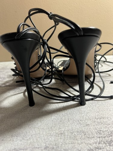 Gianvito Rossi Black Leather Open Toe Lace-up Heel Sandals Women's 37.5 US7.5 - Picture 8 of 10