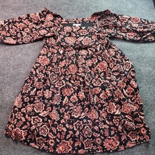 Maurices Womens Black Floral Print Square Neck Puff Sleeve Tiered Dress Medium