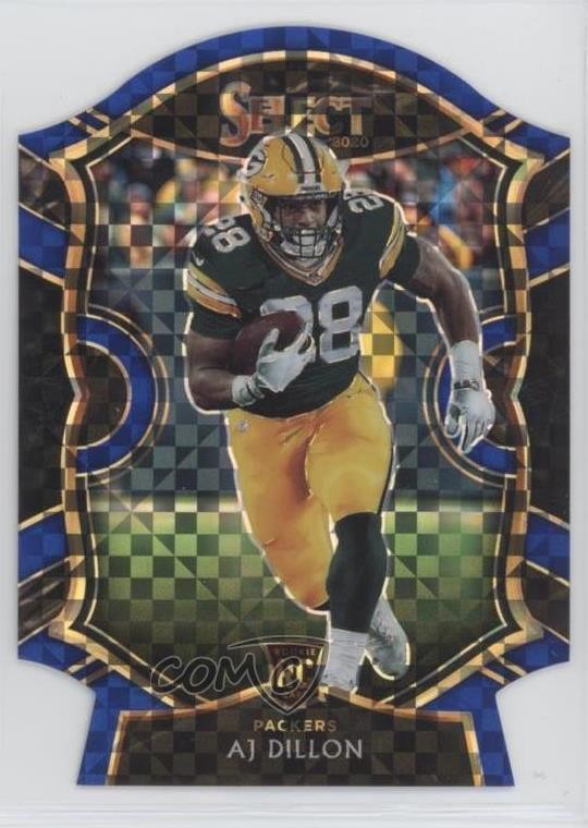 2020 Panini Select Concourse Blue Prizm Die-Cut AJ Dillon #65 0ly1