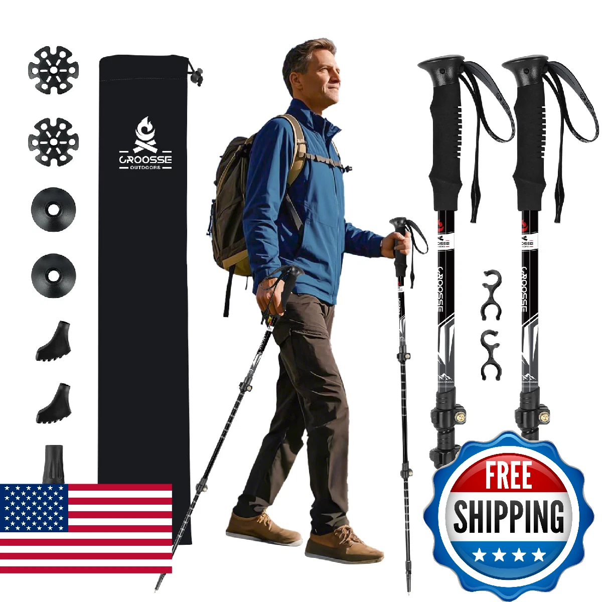 Bastoncini Da Trekking Regolabili In Alluminio Leggero Con Puntale In Carburo Di Tungsteno, Per Escursionismo, 53-108cm