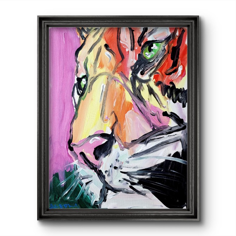 Original Abstract Tiger Painting Canvas Neo Expressionist Fine Art Decor 11x14