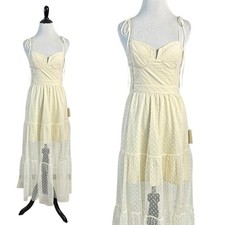 Lulus Ethereal Fairy Ballet Ivory Mesh Polka Dot Corset Maxi Dress Small NWT