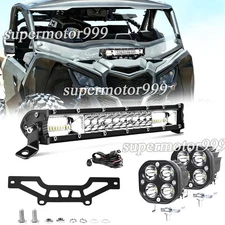 Fit Can Am Maverick X3 & Max Shock Tower 14" LED Light Bar Mount Bracket+3" Pods